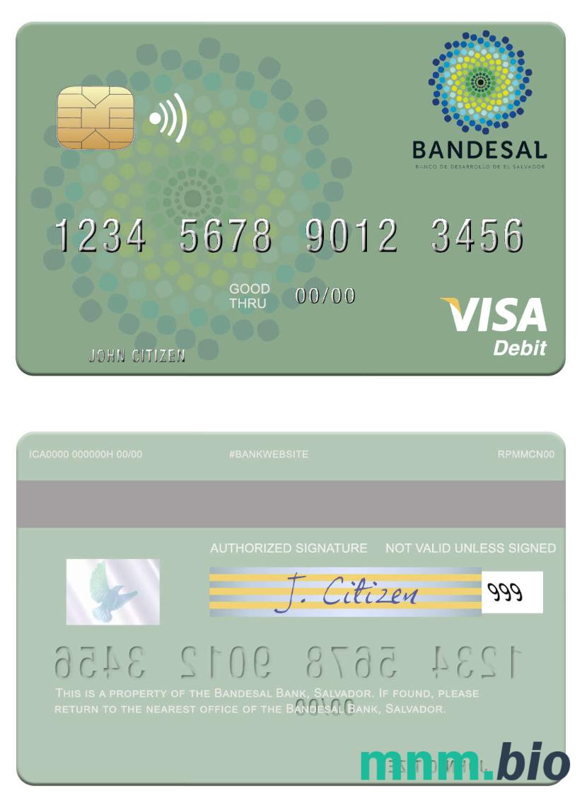 Salvador Bandesal Bank visa debet karta przykład w formacie PSD